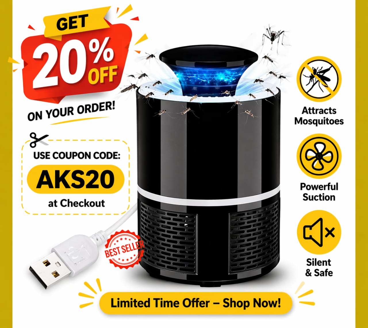 Mosquito Killer Lamp USB – Powerful Electric Insect Trap (Silent & Safe)