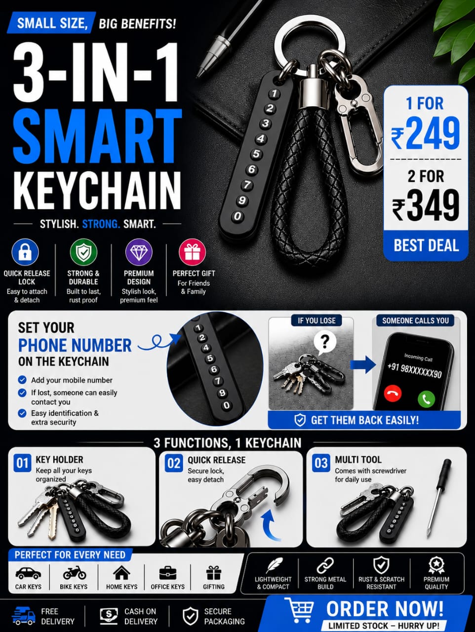 3 in one keychain